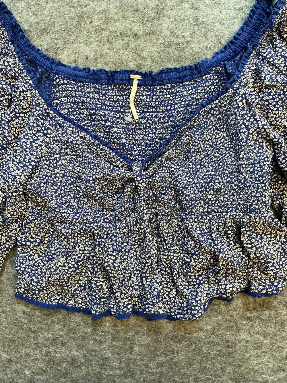 Free People Blue Floral Smocked Peasant Top Size XL